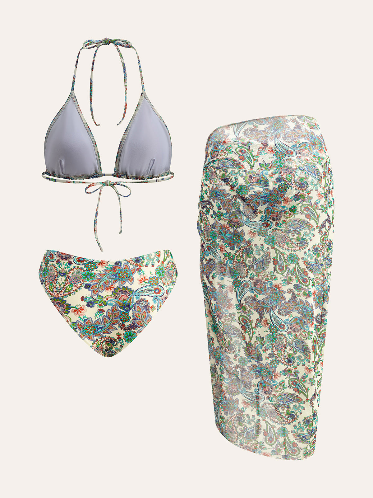 Paisley Desenli Bağlamalı Bikini Takımı