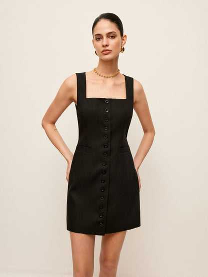 Pamuklu Ve Keten Cepli Düğmeli Ön Elbise