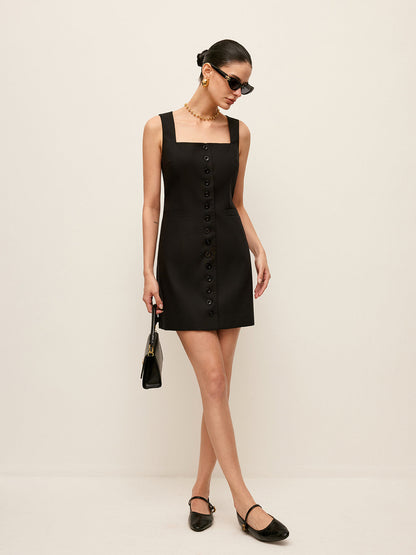 Pamuklu Ve Keten Cepli Düğmeli Ön Elbise