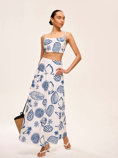 Etekli Baskılı Crop Top Takımı