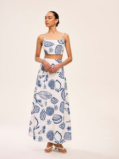 Etekli Baskılı Crop Top Takımı