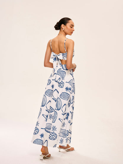 Etekli Baskılı Crop Top Takımı