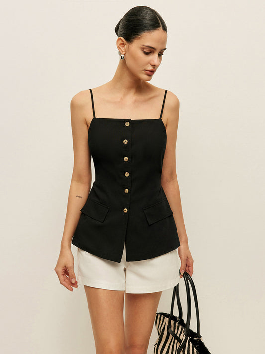 Pamuklu Düğmeli Bağcıklı Tank Top
