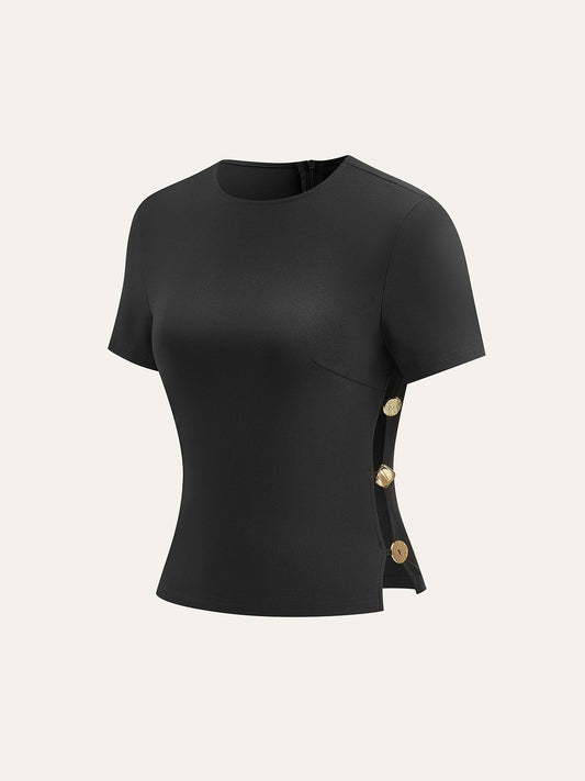 Cut-Out Yan Metal Detaylı Fermuarlı Tişört