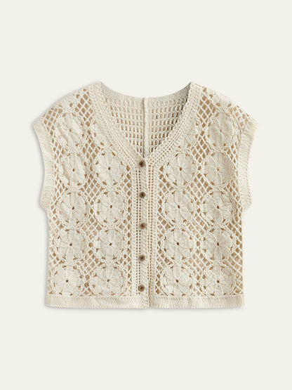 Yarı Şeffaf Jakarlı Kesik V Yakalı Tank Top