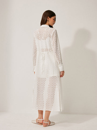 Pamuklu İçi Boş Panel Bağlamalı Yaka Elbise