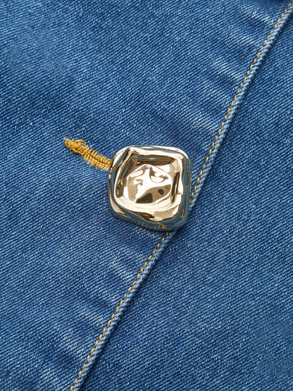 Düğme Detaylı Kot Askılı Üst