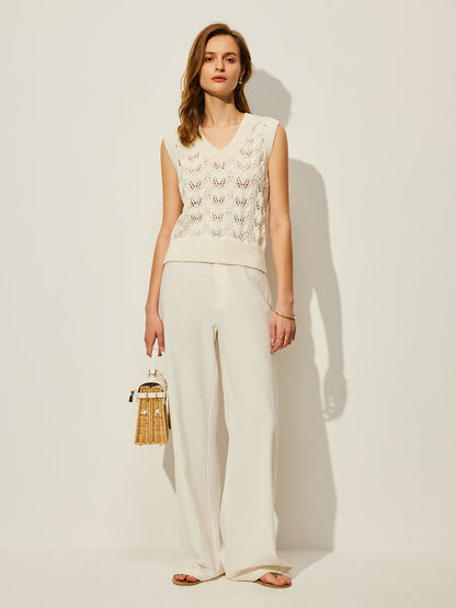 Tığ İşi Çiçekli V Yaka Kazak Yelek