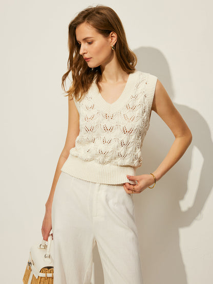 Tığ İşi Çiçekli V Yaka Kazak Yelek