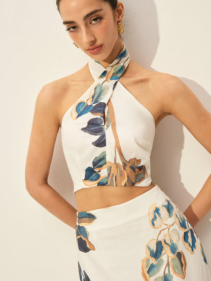 Çiçek Desenli Askılı Üst Etek Takımı