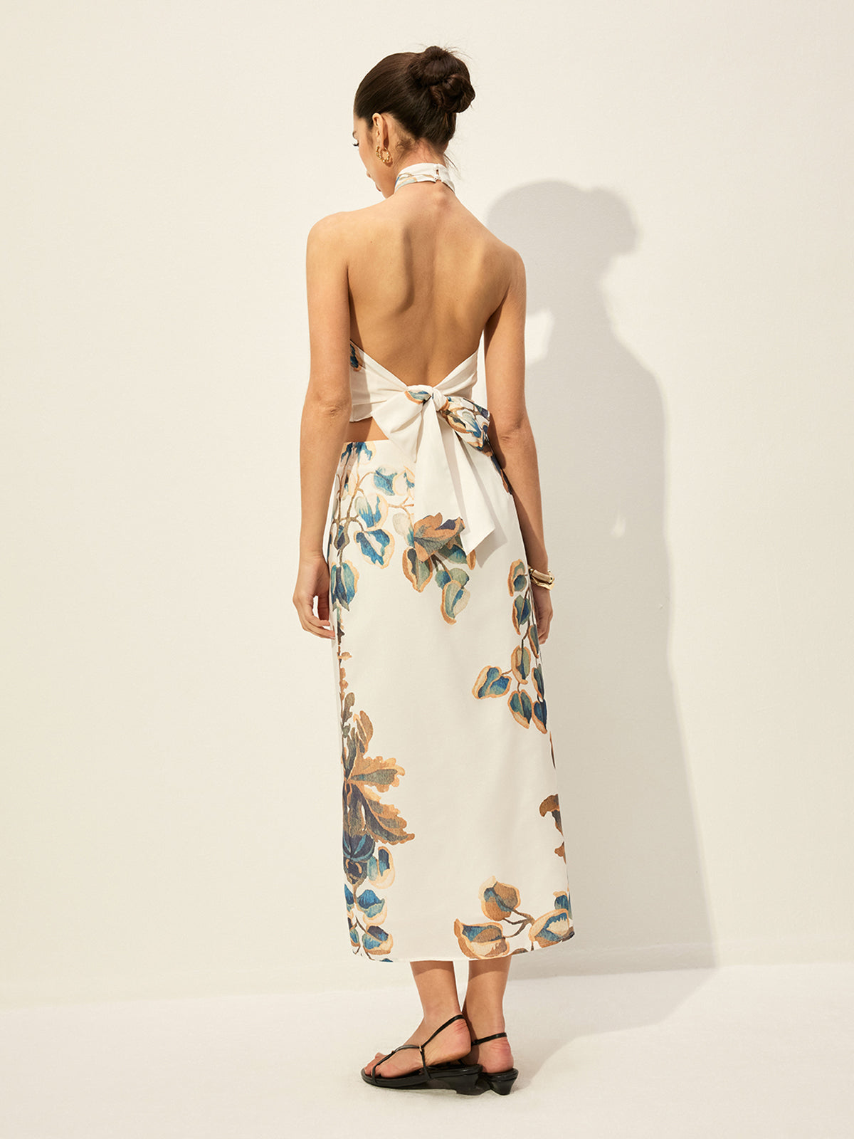 Çiçek Desenli Askılı Üst Etek Takımı