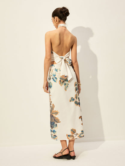 Çiçek Desenli Askılı Üst Etek Takımı