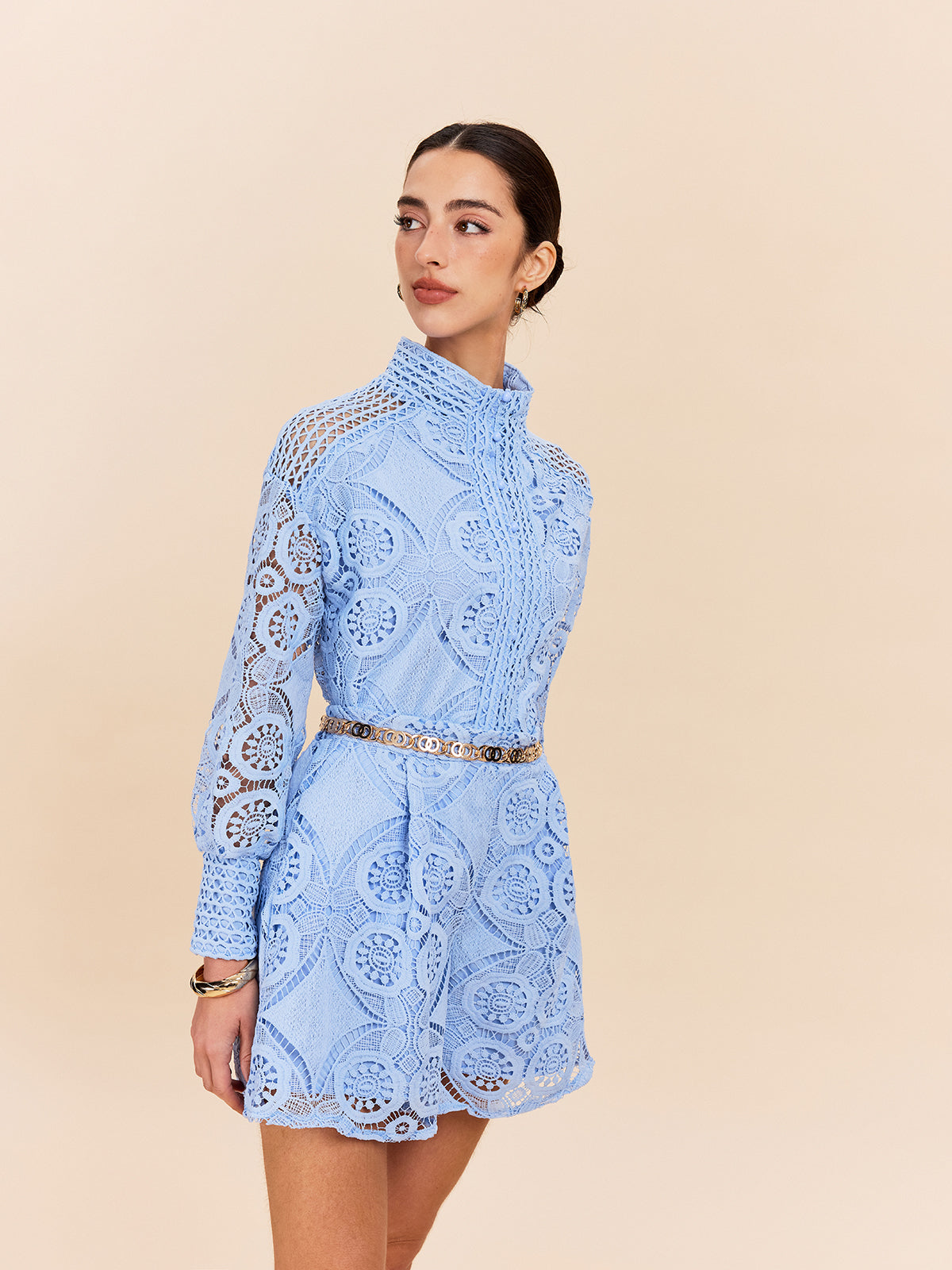 Dantel Puf Kollu Şort Takımı Kemersiz