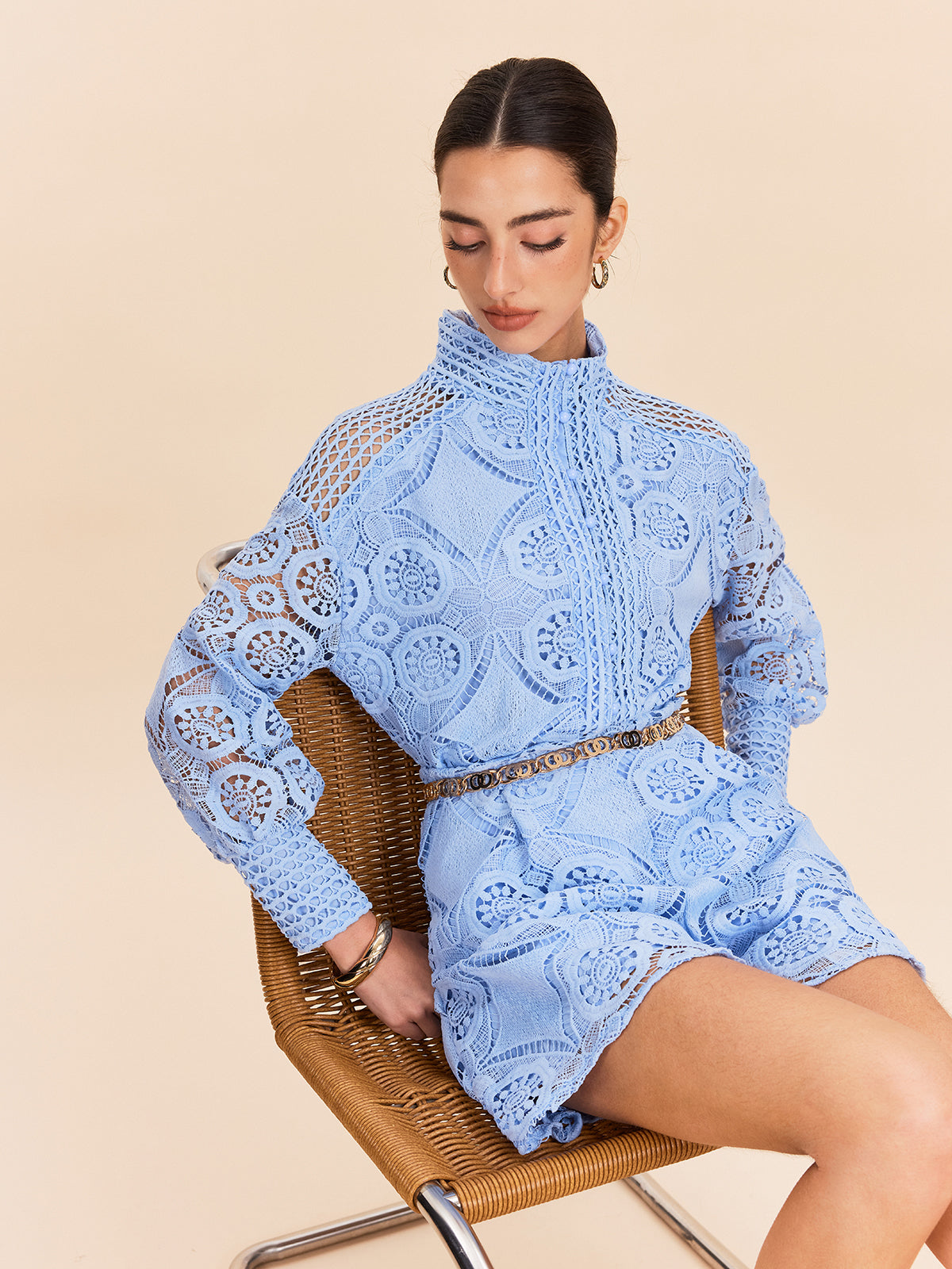 Dantel Puf Kollu Şort Takımı Kemersiz