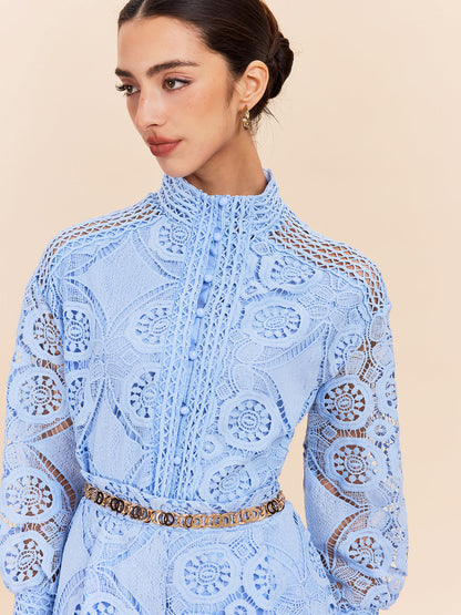 Dantel Puf Kollu Şort Takımı Kemersiz