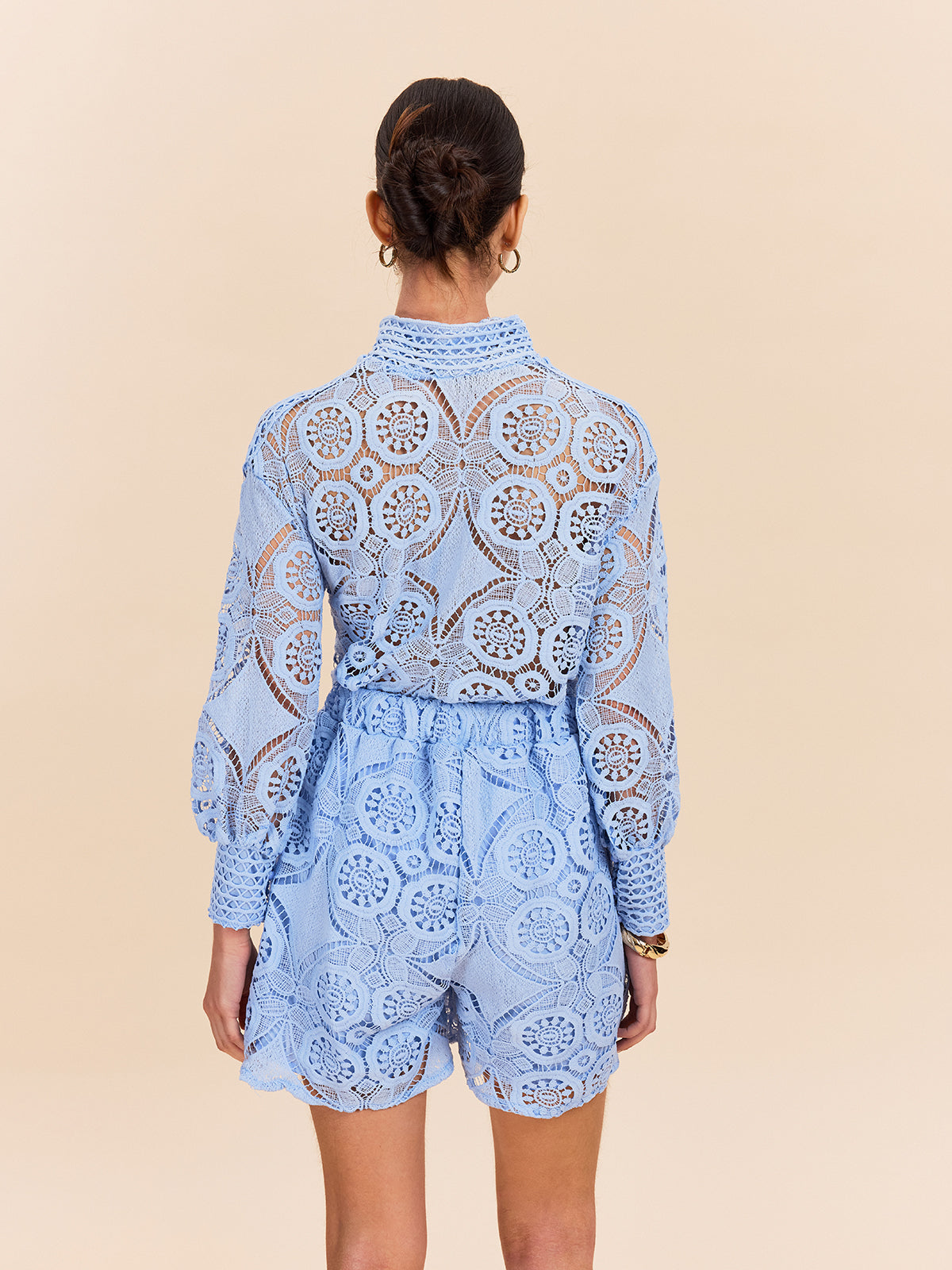 Dantel Puf Kollu Şort Takımı Kemersiz