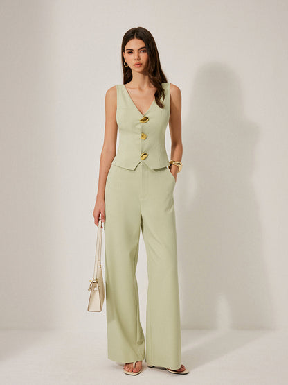 Metal Detay V Yaka Kolsuz Yelek