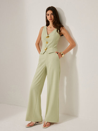 Metal Detay V Yaka Kolsuz Yelek