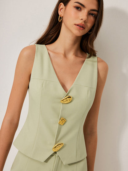 Metal Detay V Yaka Kolsuz Yelek