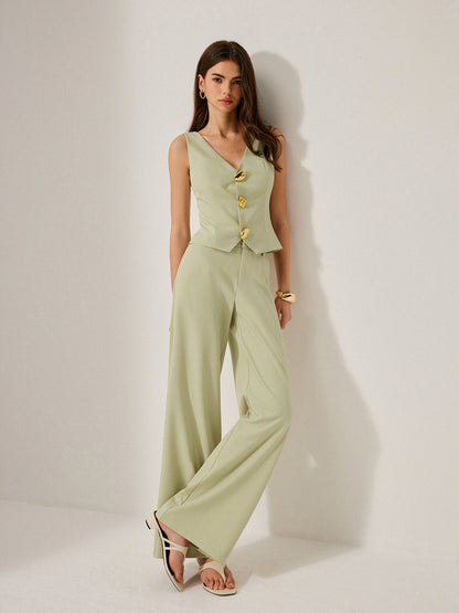 Metal Detay V Yaka Kolsuz Yelek