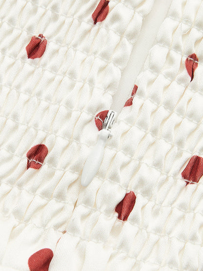 Kurdele Detaylı Polka Dot Omuz Açık Elbise