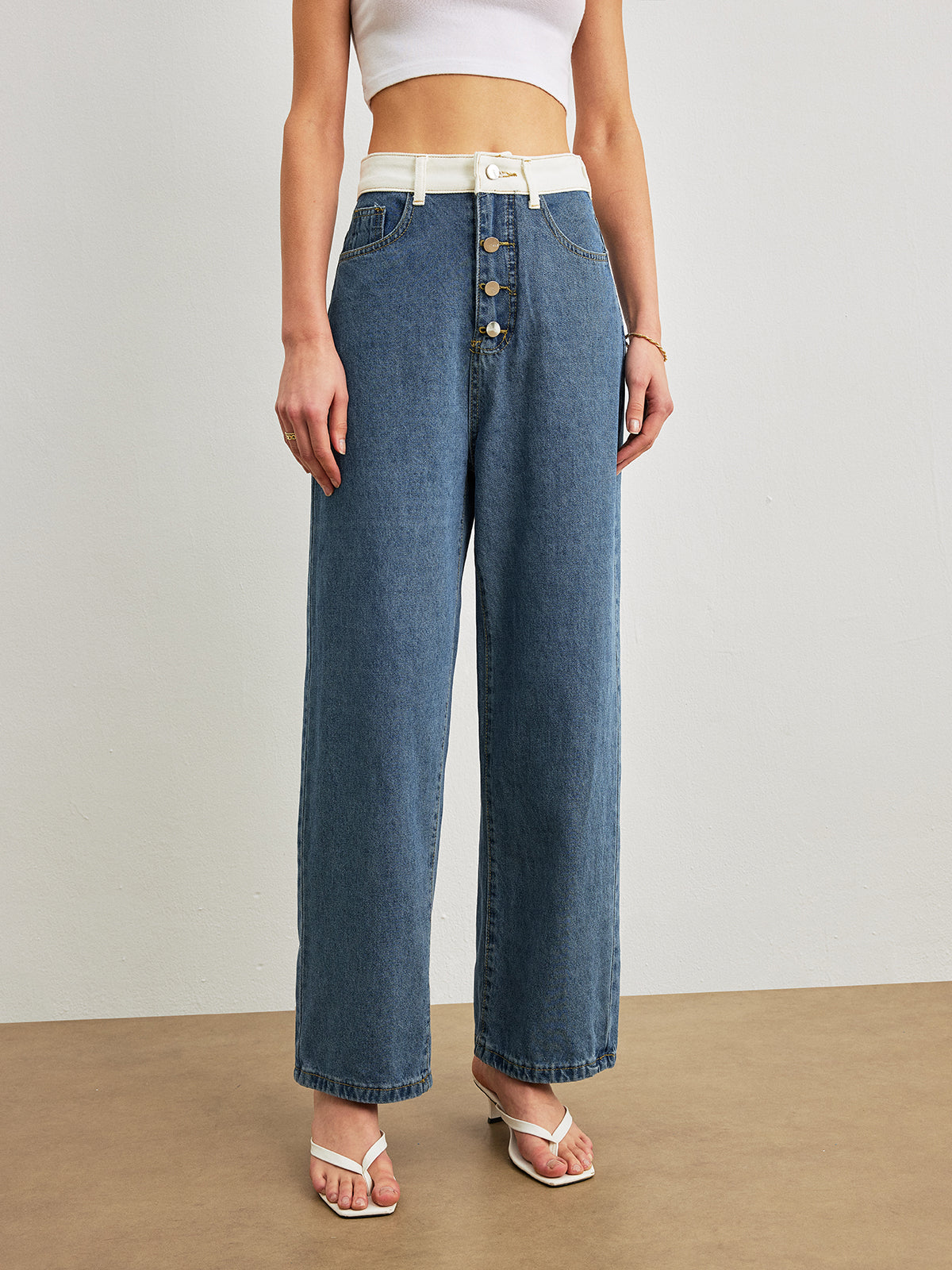 Orta Bel Kontrast Kesim Kot Pantolon