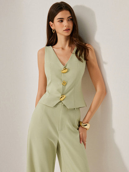 Metal Detay V Yaka Kolsuz Yelek