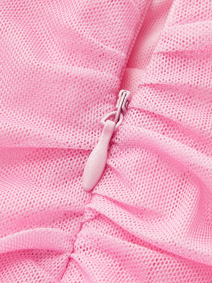 Renk Bloklu Degrade Straplez Kıvrımlı File Bölünmüş Elbise