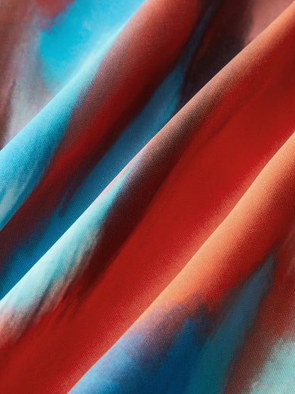 Çok Renkli Asimetrik Yaka Sırtı Açık Uzun Elbise