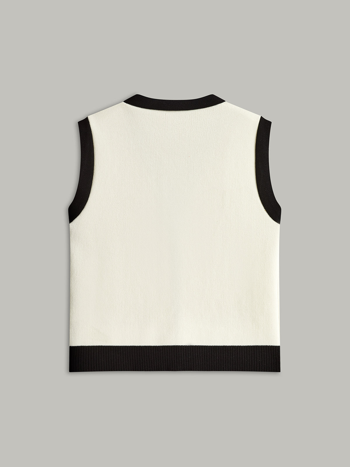 Kontrast Trim Metal Düğme Dekor Cep Kazak Yelek