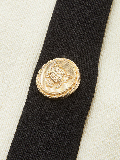 Kontrast Trim Metal Düğme Dekor Cep Kazak Yelek