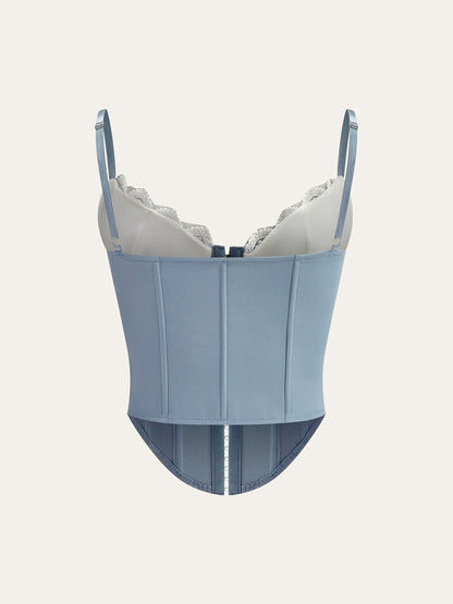 Dantel Kenarlı Kalp Yaka Fiyonk Detaylı Korse