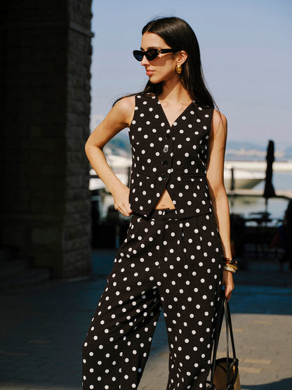 Pamuklu Polka Dot Yelek Pantolon Takımı