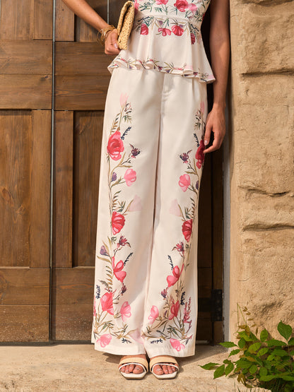 Çiçekli Peplum Üst Pantolon Takımı