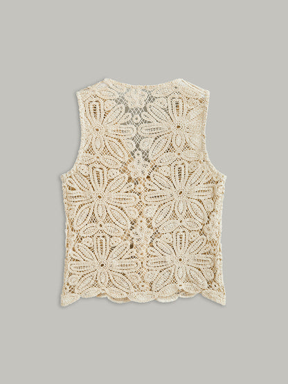 Pamuklu Tığ İşi Dantel Şeffaf Yelek Üst