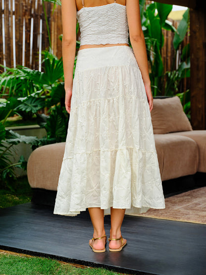 Burnout Floral Yan Yırtmaçlı Etek