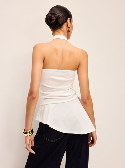 Zincir Detaylı Halter Yaka Peplum Top