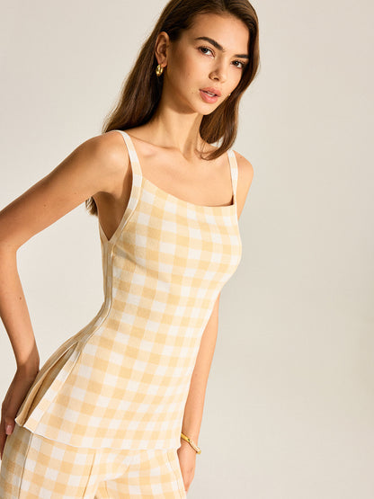 Gingham Desenli Pantolon Takımı