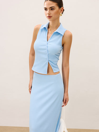 Kolsuz Crop Top Ve Uzun Etek Takımı