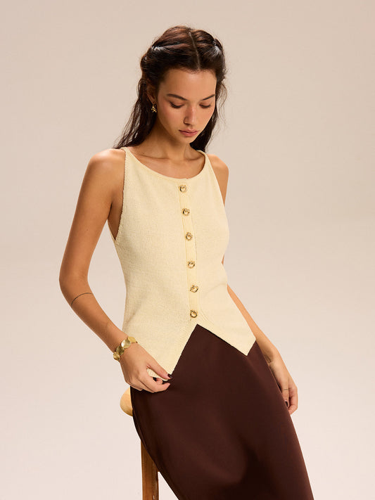 Örgü Düğmeli Ön Tank Top