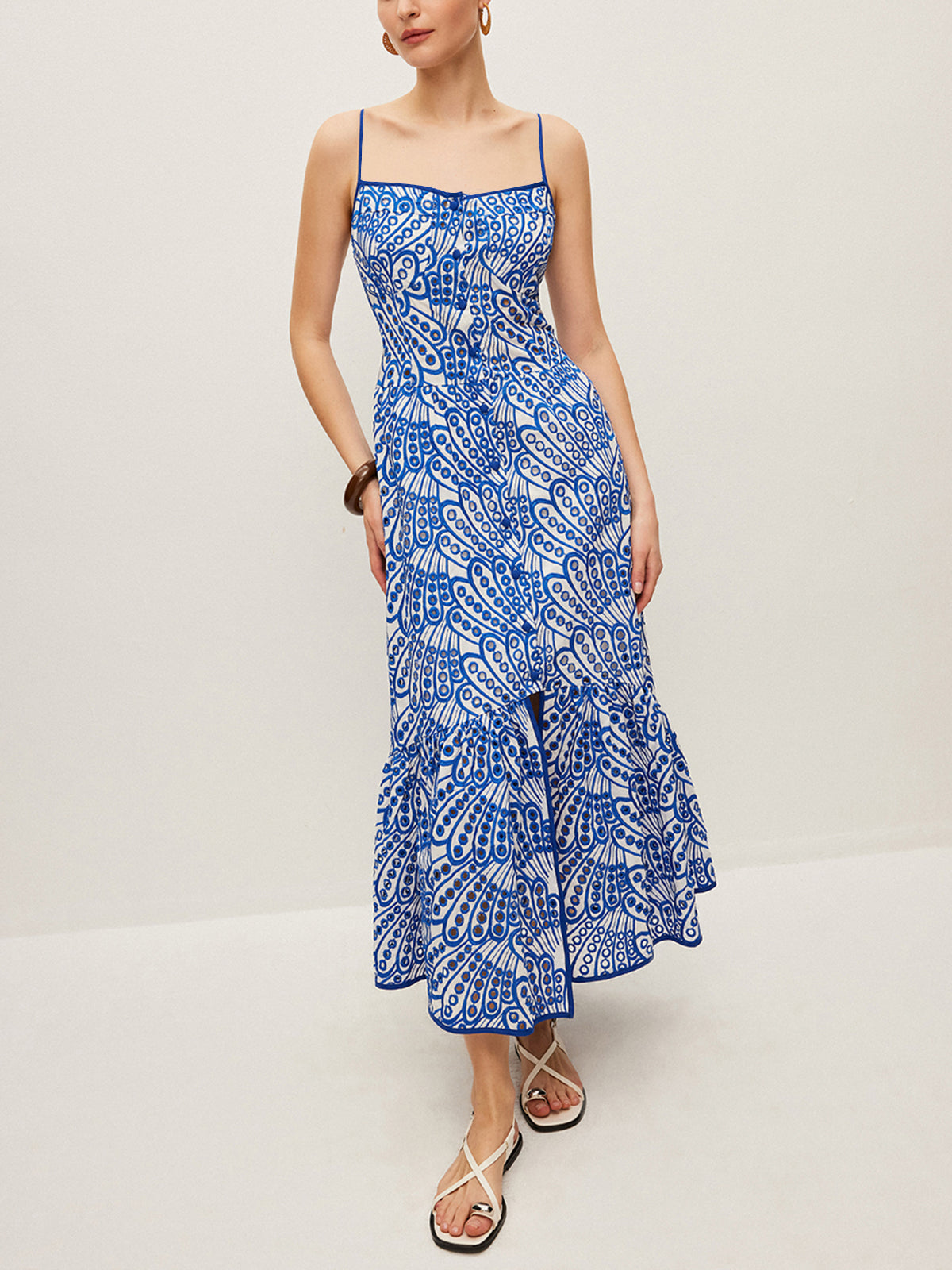 Pamuklu İşlemeli Askılı Elbise