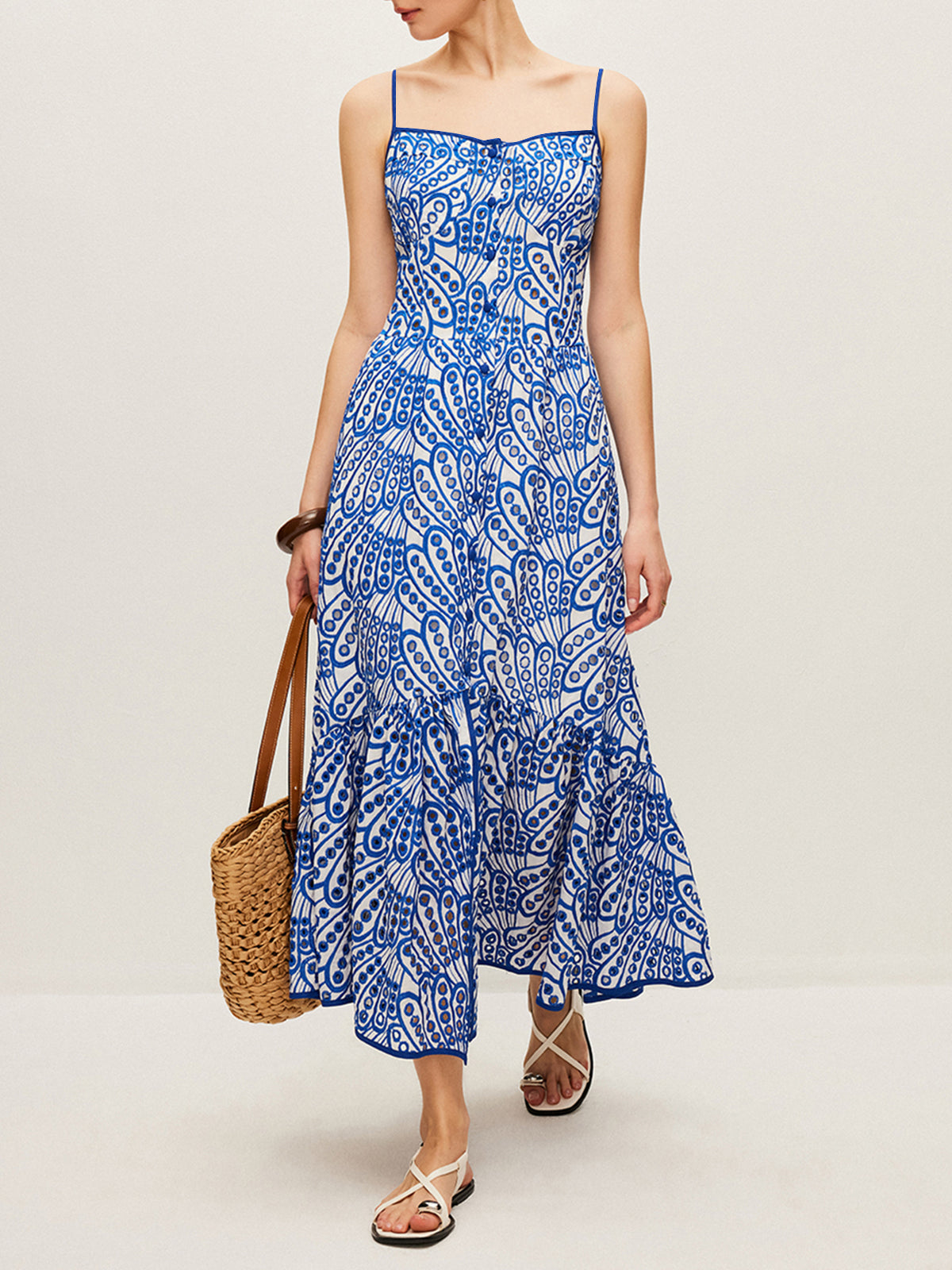 Pamuklu İşlemeli Askılı Elbise