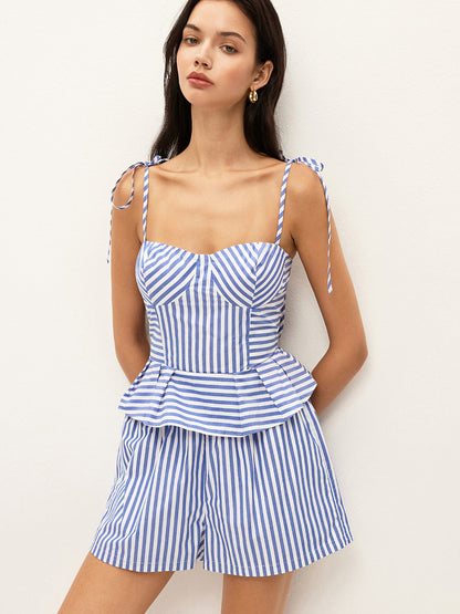 Çizgili Peplum Atlet Şort Takımı