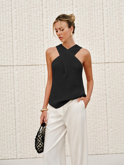 Halter Çapraz Yaka Tank Top