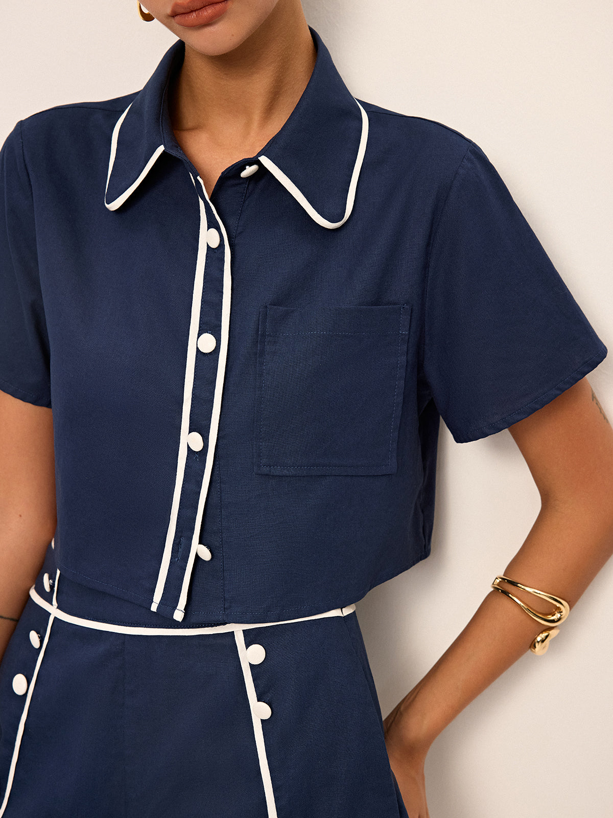 Conjunto de camisa cropped y shorts con vivo a contraste - imagen 5