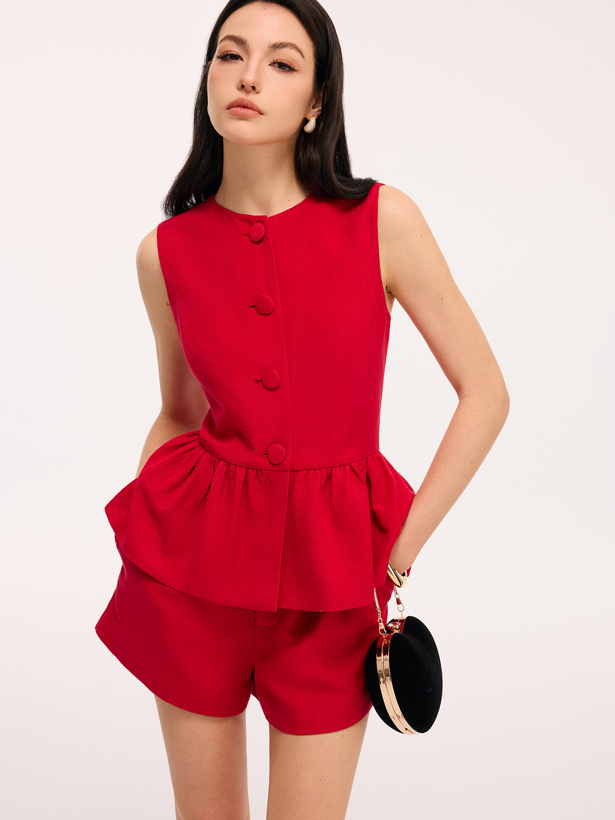 Conjunto de top peplum sin mangas y shorts - imagen 2