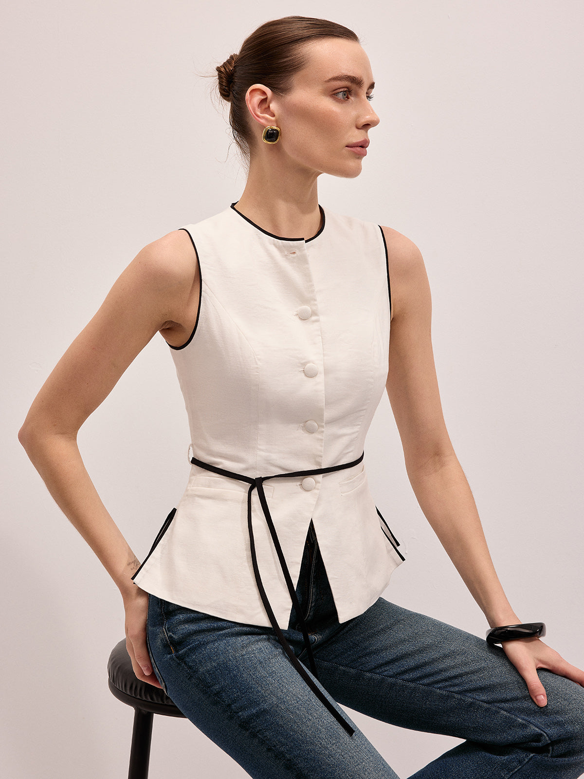 Conjunto de top y falda maxi de algodón y lino con vivos a contraste - imagen 2
