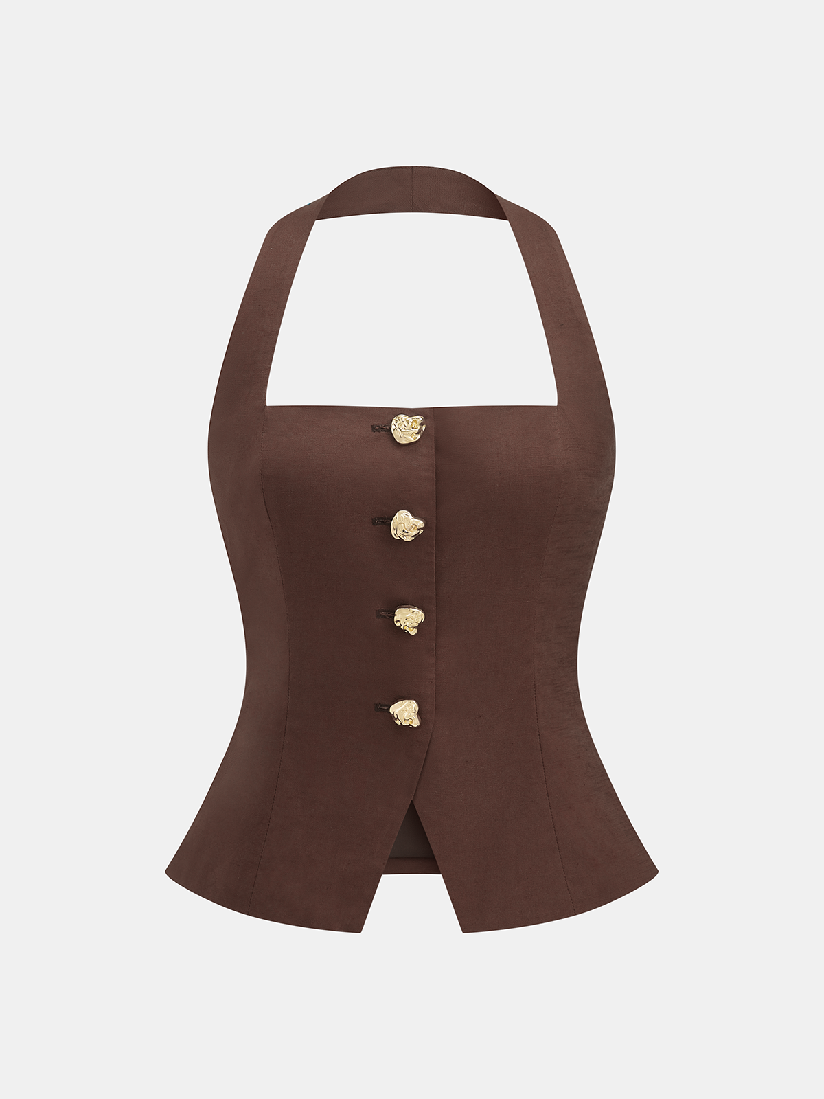 Conjunto de top halter abotonado y pantalón de algodón y lino