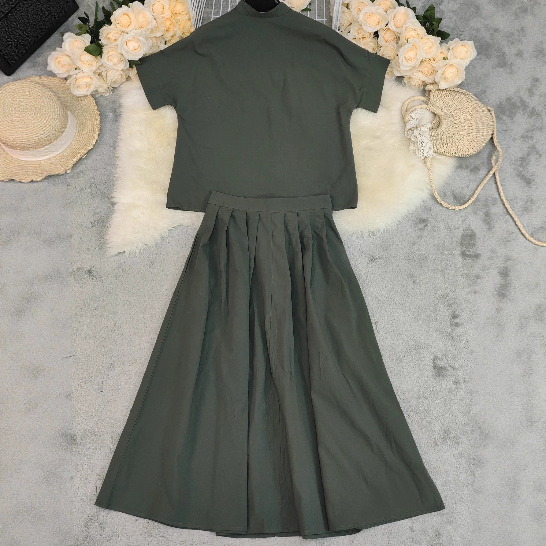 Conjunto casual de top y falda de algodón con manga al codo - imagen 3